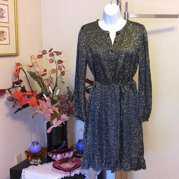 NWOT Signal Ruffle Pleated Dress Long Sleeve Olive Summer Spring Fall Dresses 38 - Picture 2 of 8